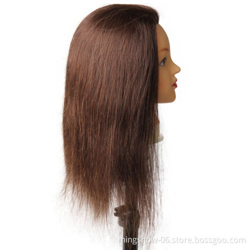 100% real human hair head dolls for hairdressers 16'' brown training head professional Mannequin can be curled